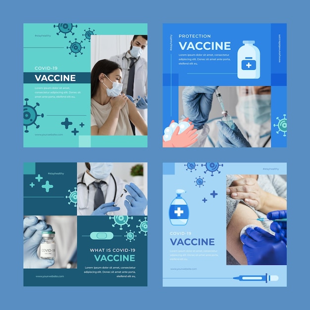 Free vector flat vaccine instagram posts collection with photos