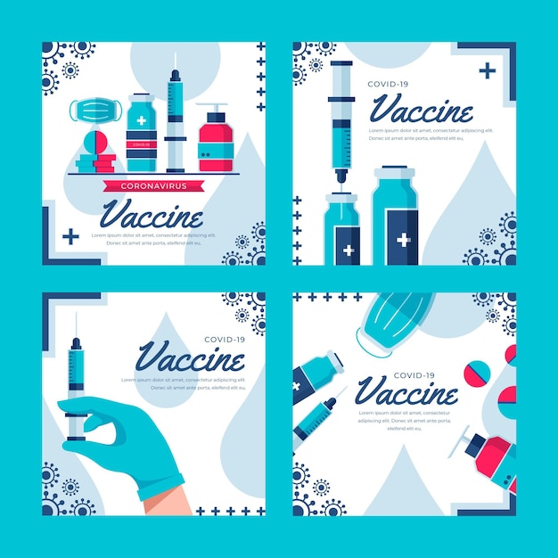 Free vector flat vaccine instagram posts collection