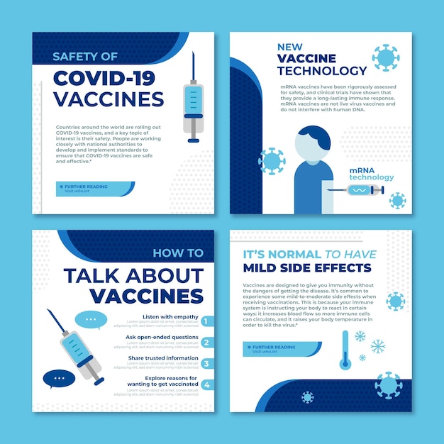 Free vector flat vaccine instagram posts