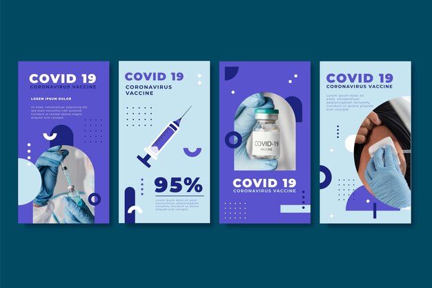 Flat vaccine instagram stories collection with photos