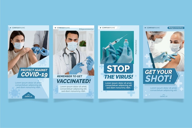 Free vector flat vaccine instagram stories collection with photos