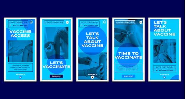 Flat vaccine instagram stories collection with photos