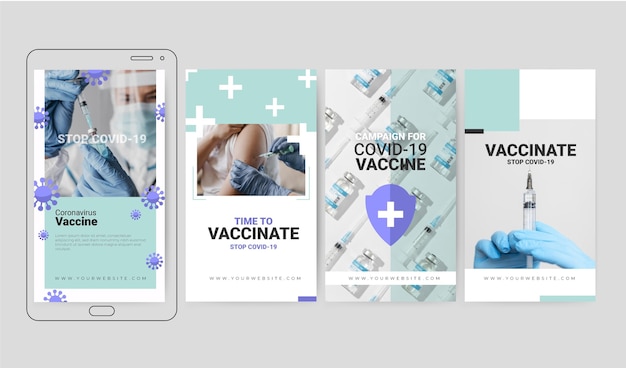 Free vector flat vaccine instagram stories collection