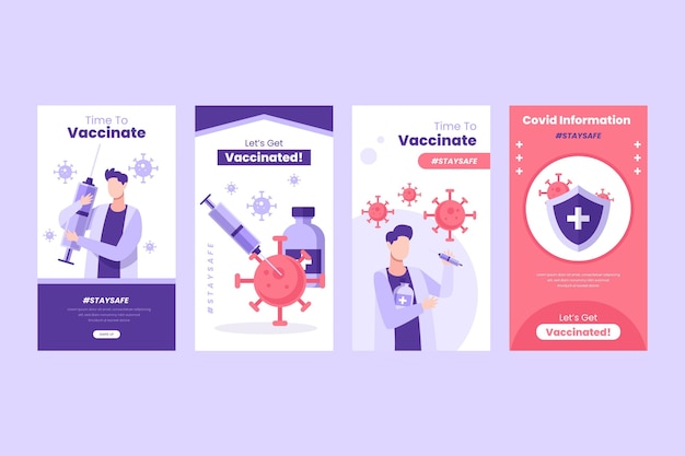 Free vector flat vaccine instagram stories collection