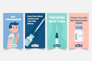 Free vector flat vaccine instagram stories pack