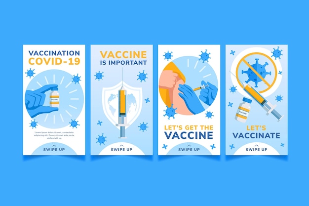 Бесплатное векторное изображение Пакет рассказов о плоской вакцине в instagram