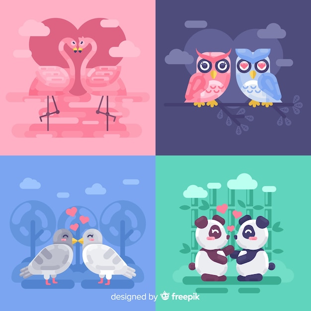 Flat valentine animal couple collection