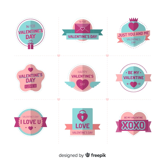 Flat valentine badge collection