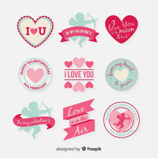 Free vector flat valentine badge pack