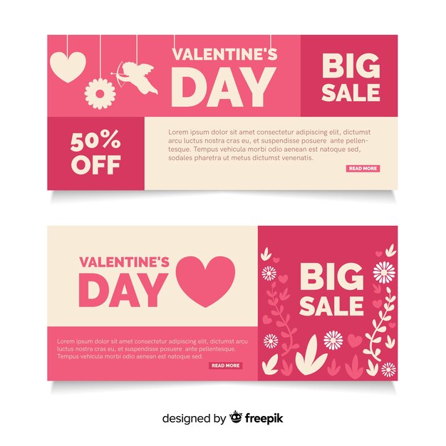 Flat valentine banner set