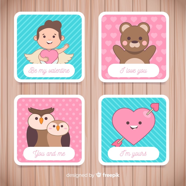 Free vector flat valentine card collection