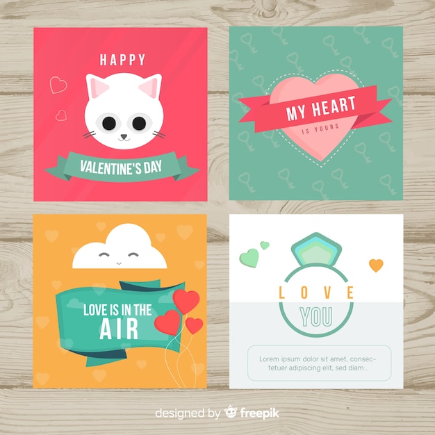 Free vector flat valentine card pack