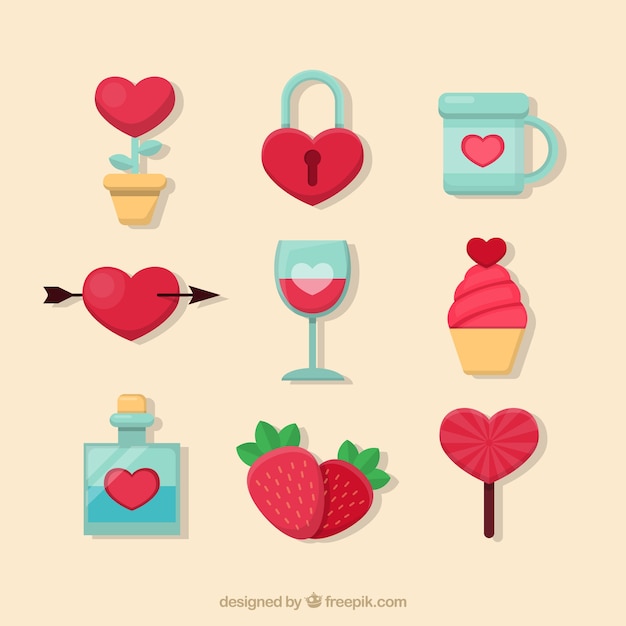 Free vector flat valentine day elements pack