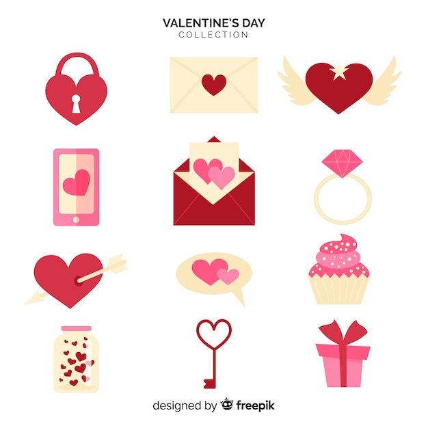 Free vector flat valentine elements collection