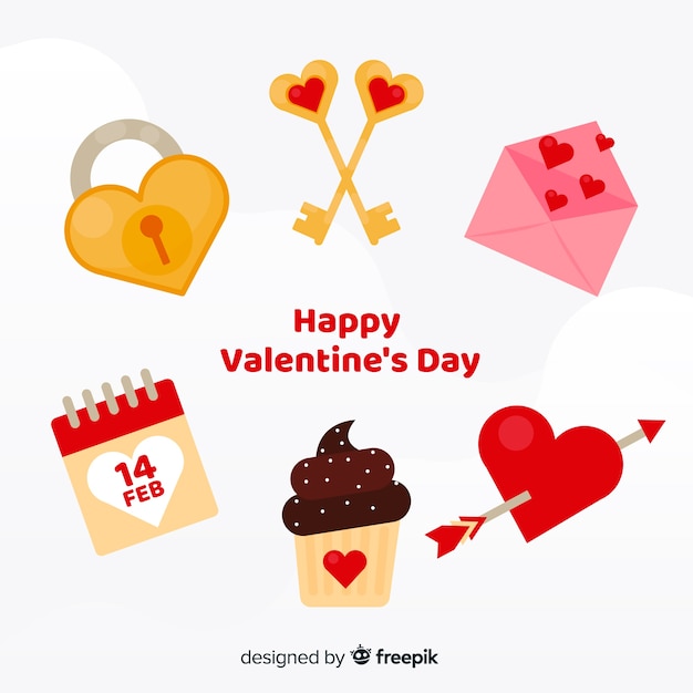 Free vector flat valentine elements collection