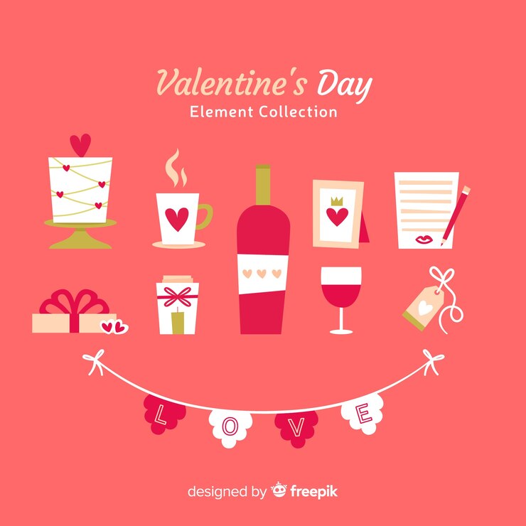 Free Vector flat valentine elements pack