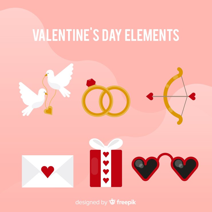 Free Vector flat valentine elements pack
