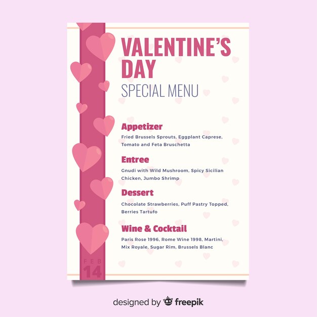 Flat valentine menu template
