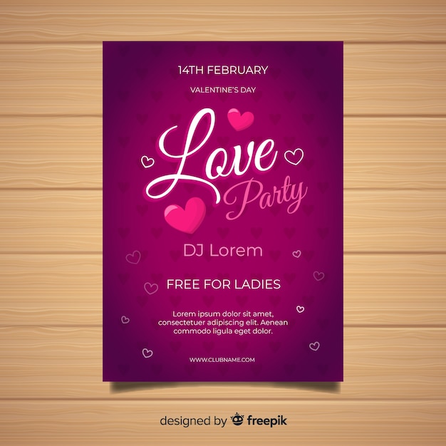 Flat valentine party poster