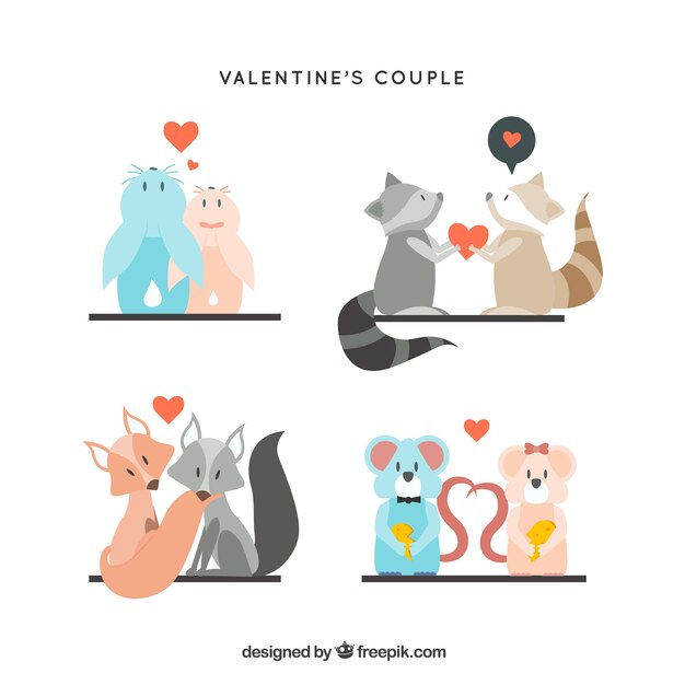 플랫 발렌타인 동물 커플 컬렉션