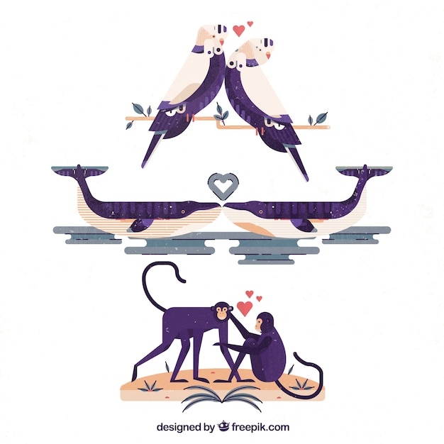 Free vector flat valentine's day animal couple collection