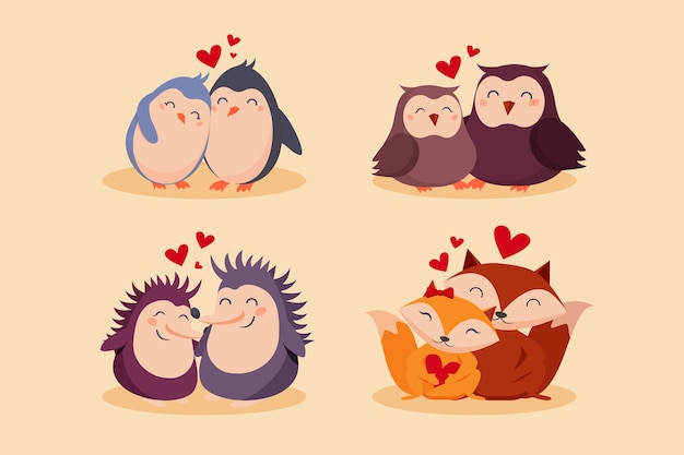 Free vector flat valentine's day animal couple