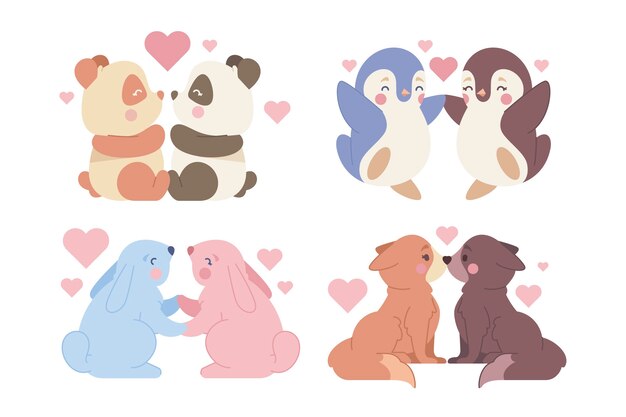 Flat valentine's day animal couple