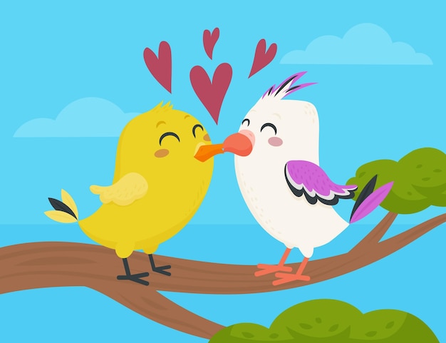 Flat valentine's day animal couple