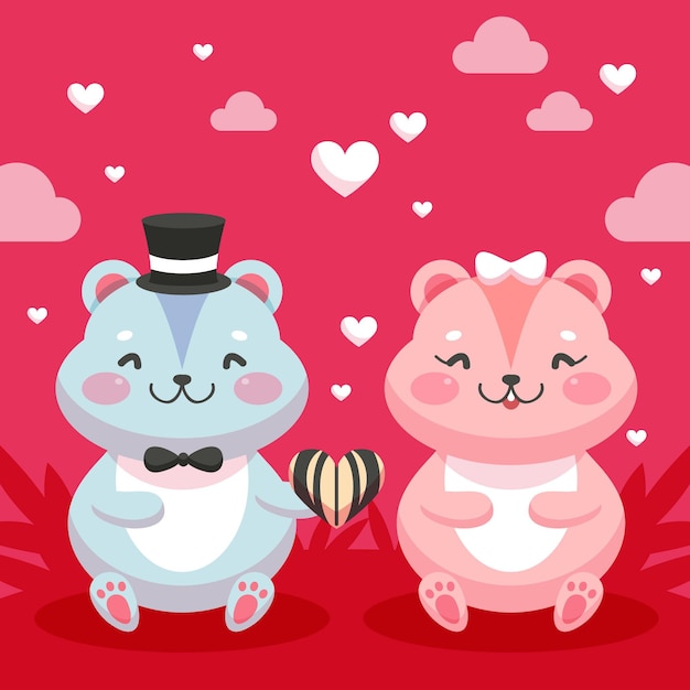 Free vector flat valentine's day animal couple