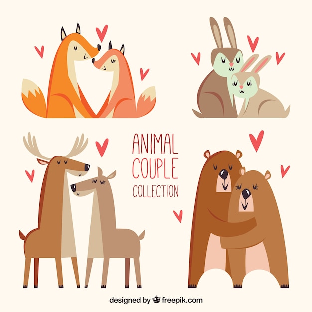 Vettore gratuito collezione coppie animali per san valentino