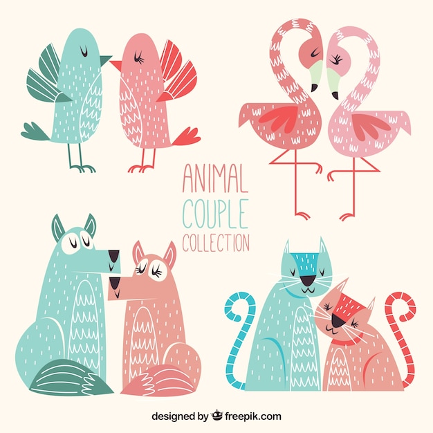 Free vector flat valentine's day animal couples collection