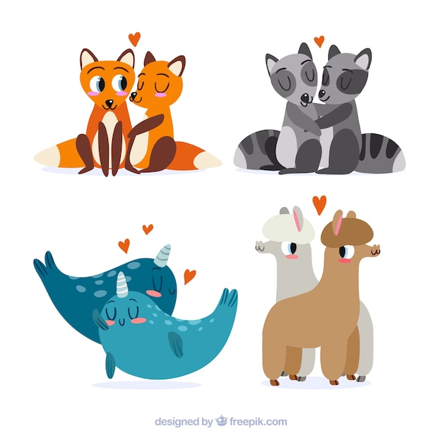 Free vector flat valentine's day animal couples collection