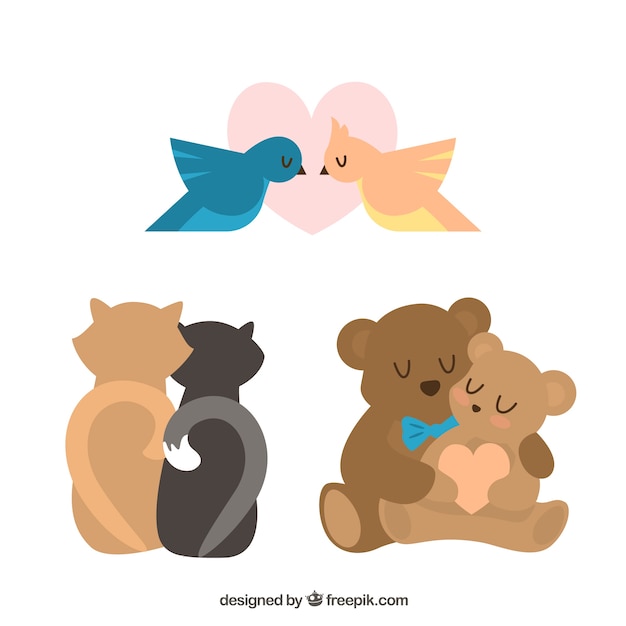 Flat valentine's day animal couples collection