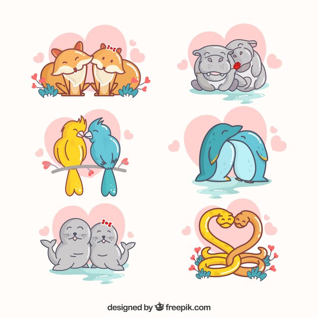 Flat valentine's day animal couples collection