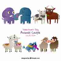 Free vector flat valentine's day animal couples collection