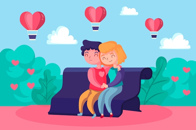 Flat valentine's day background with couple