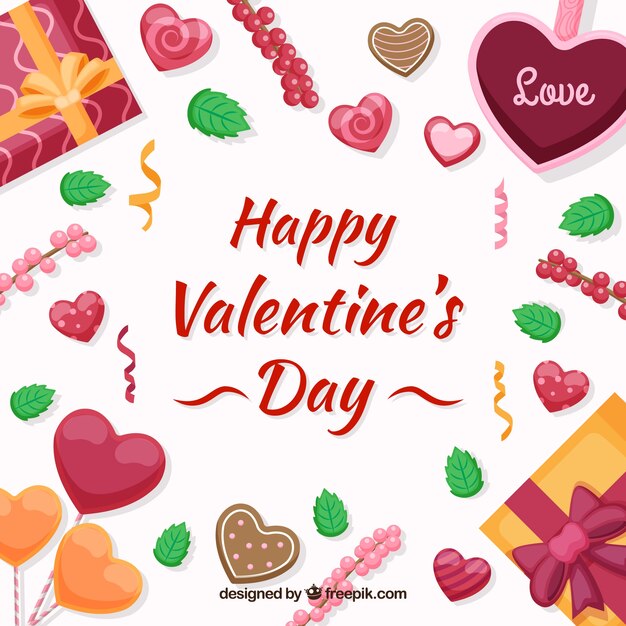 Flat valentine's day background with cute illustration