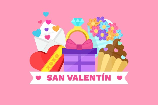 Flat valentine's day background with love elements