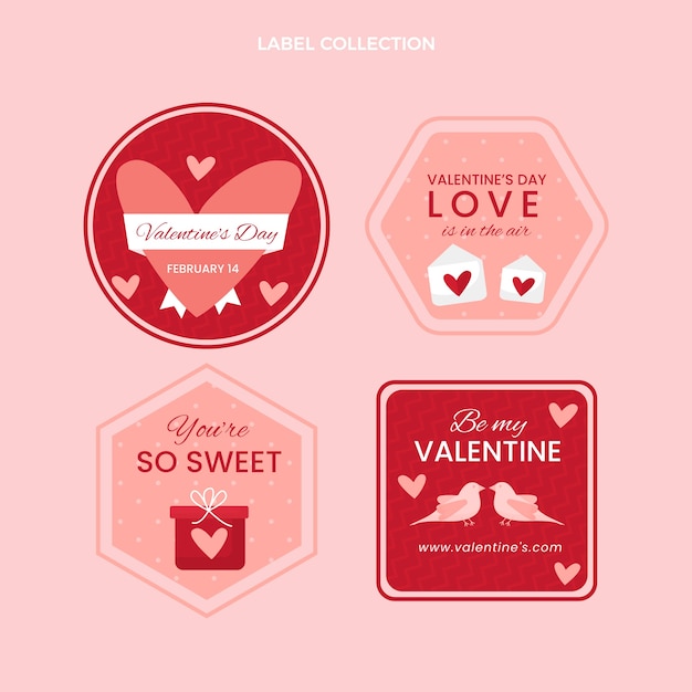 Flat valentine's day badges collection