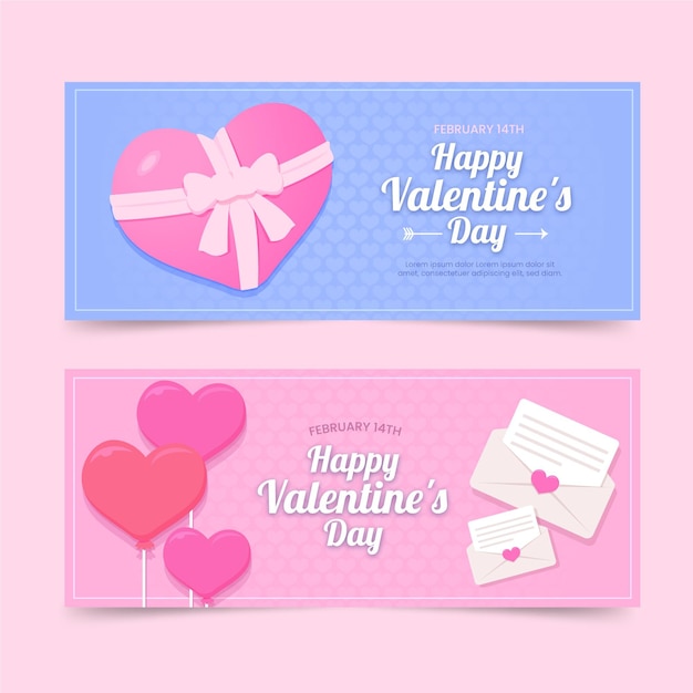 Flat valentine's day banners set