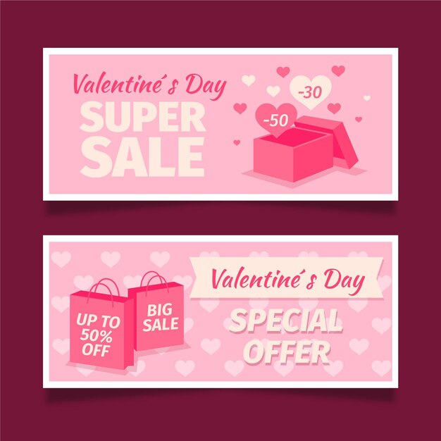 Flat valentine's day banners set