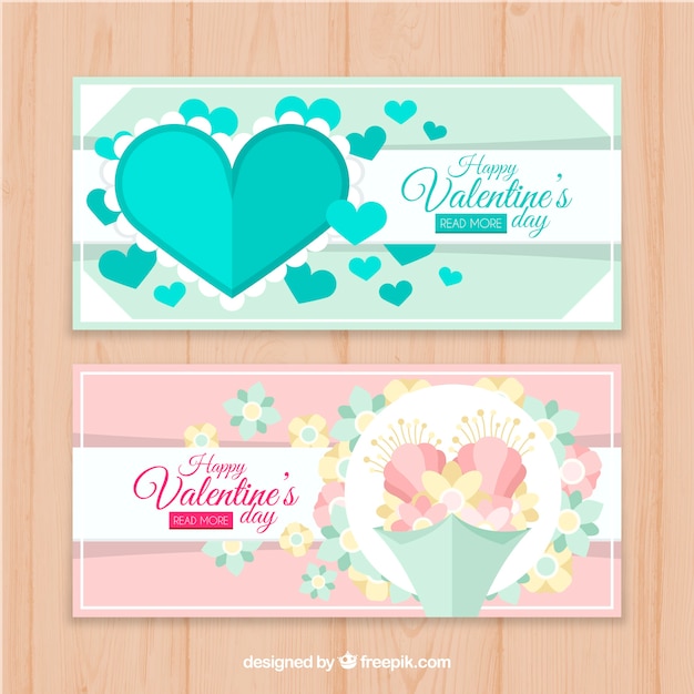 Flat valentine's day banners