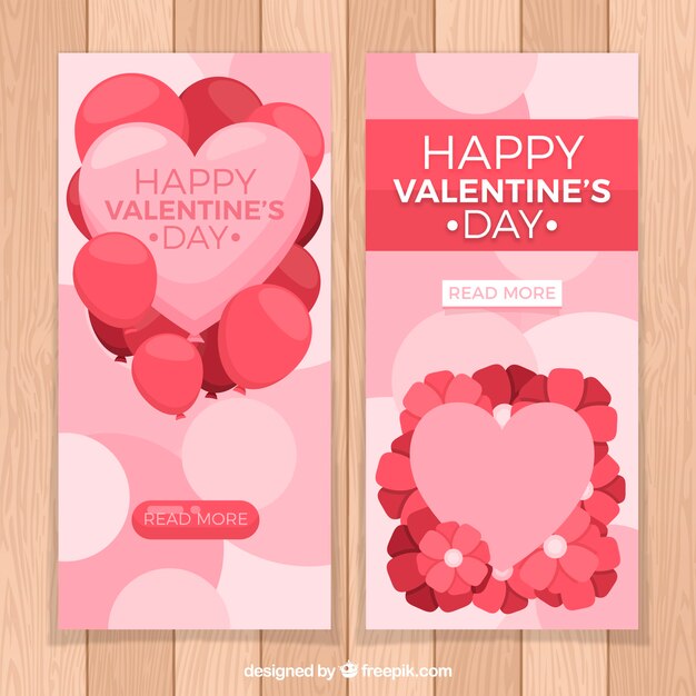 Flat valentine's day banners