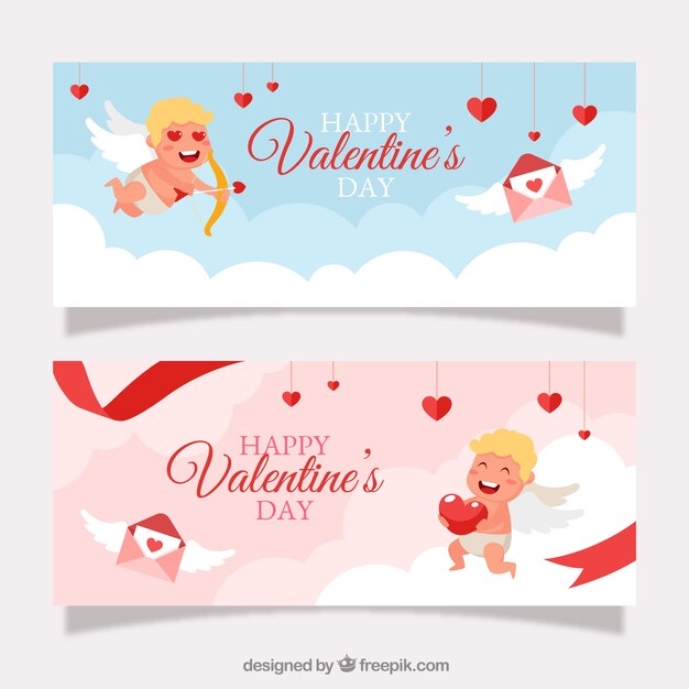 Flat valentine's day banners