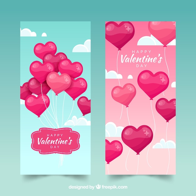 Flat valentine's day banners