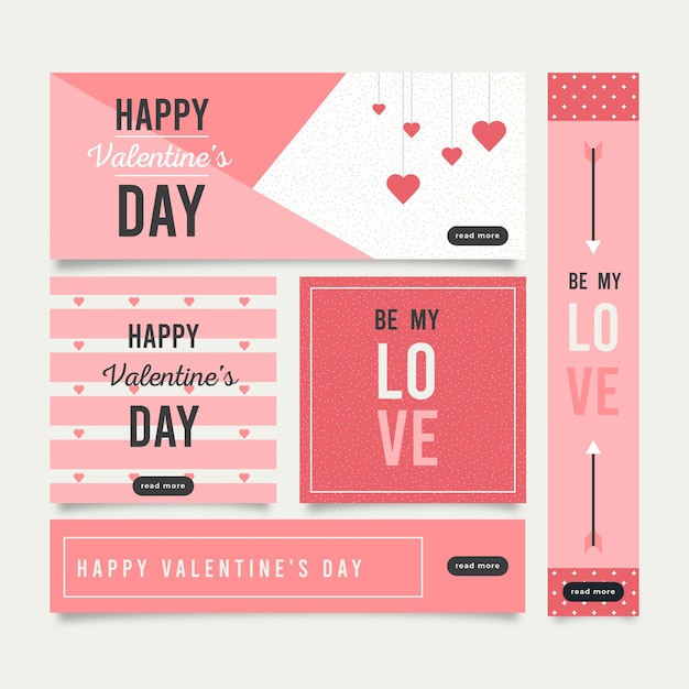 Flat valentine's day banners