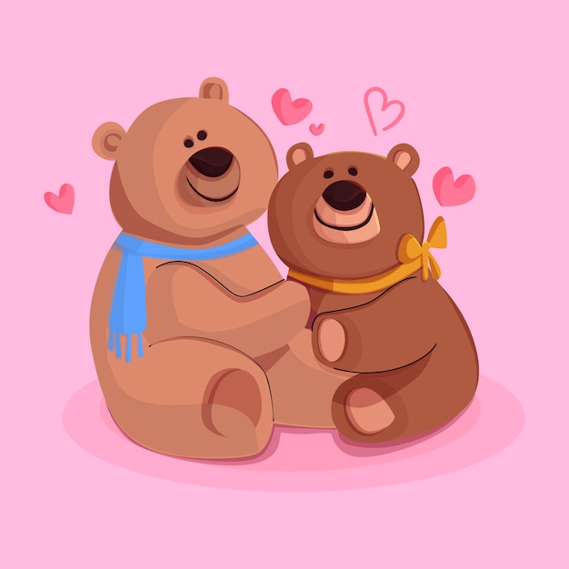 플랫 발렌타인 곰 커플