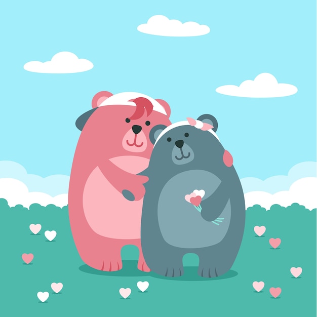 Flat valentine's day bears couple