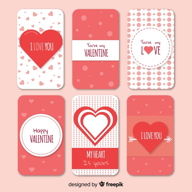 Raccolta di carte di san valentino piatto