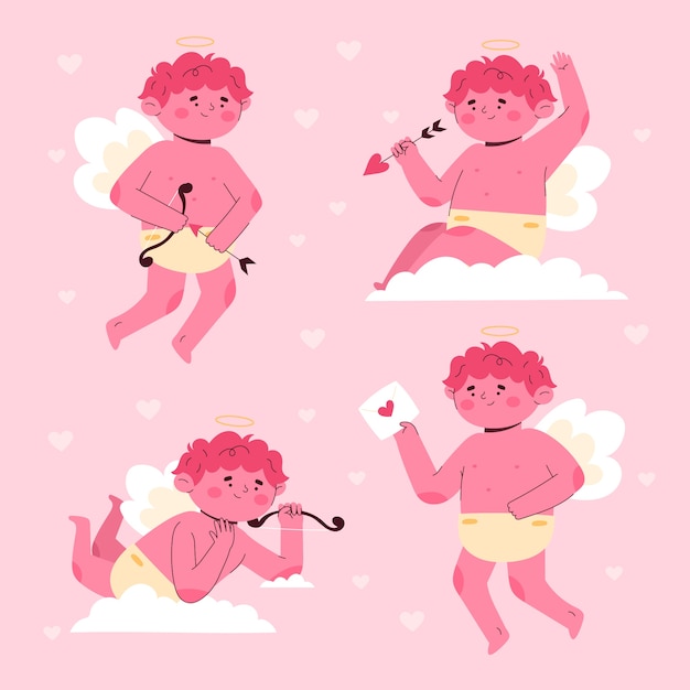 Free vector flat valentine's day cupid characters collection